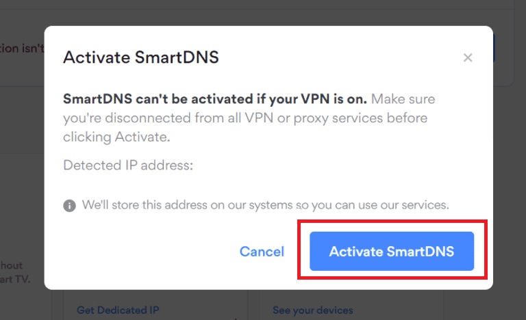 NordVPN on PS5 - Tap on Activate SmartDNS