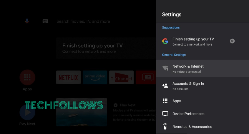 Select Device Preferences on Android TV