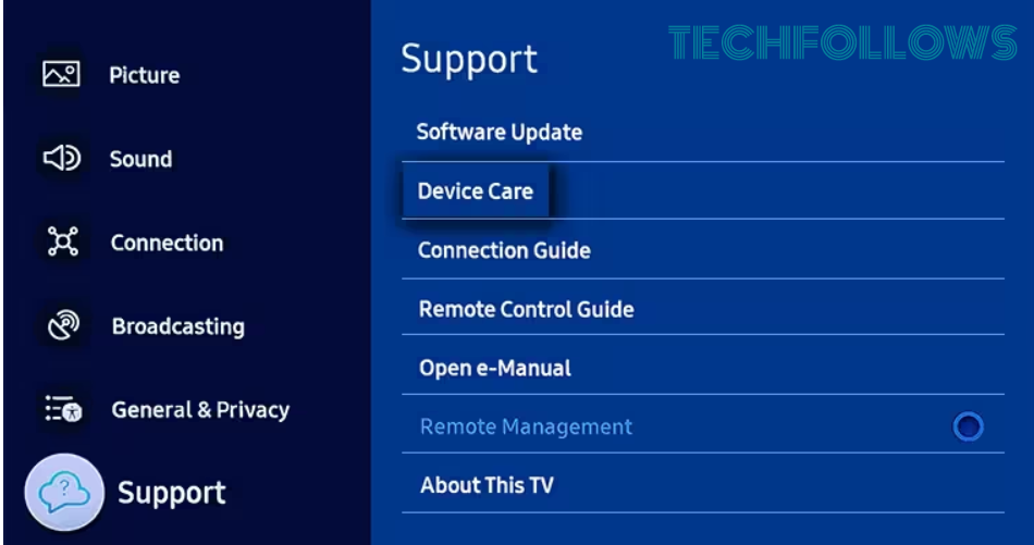 Click Device Care and select Reset Smart Hub on Samsung TV