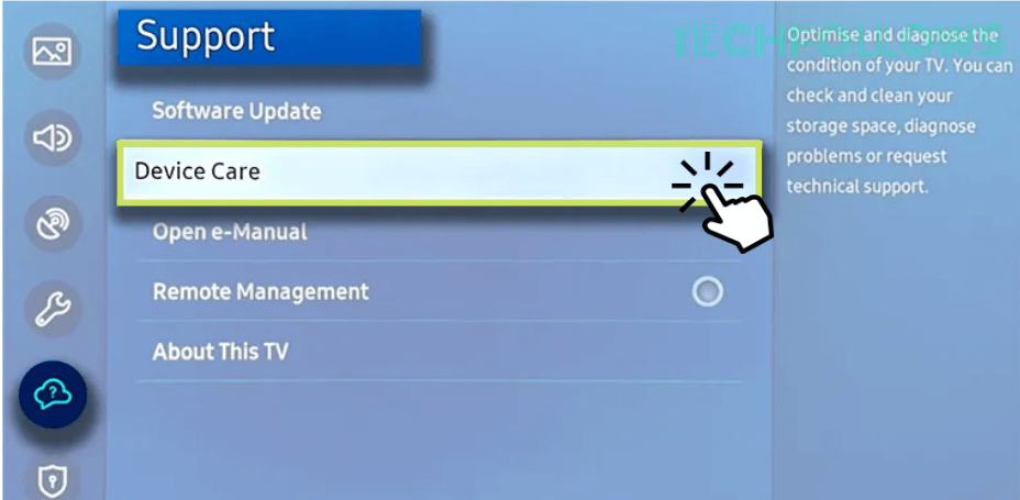 Tap on Device Care to reset Samsung Smart Hub