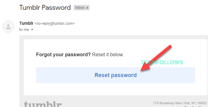 Check the Reset Password email from Tumblr