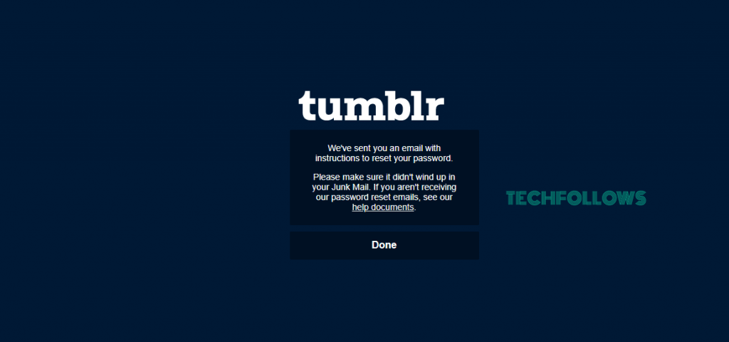 Reset Tumblr password using website