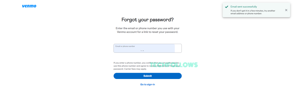 Reset Venmo Password using mail