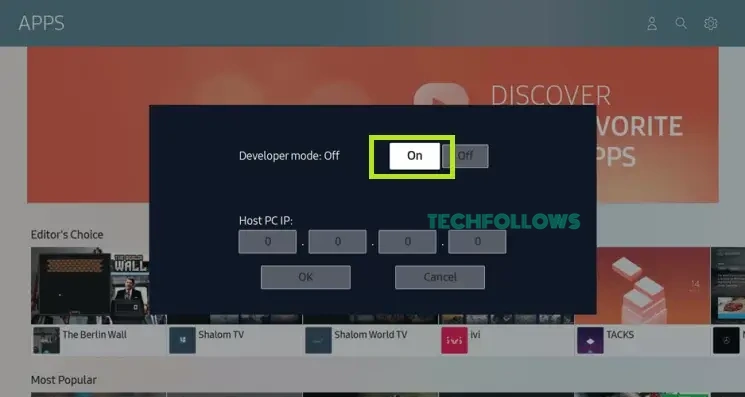 Turn on Developer Mode toggle on Samsung Smart TV
