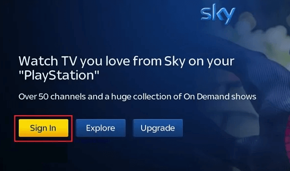 Sky Go PS5 - Sign In 