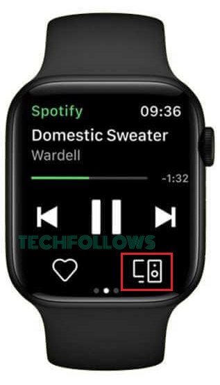 Click on Devices icon on Spotify on Apple Watch