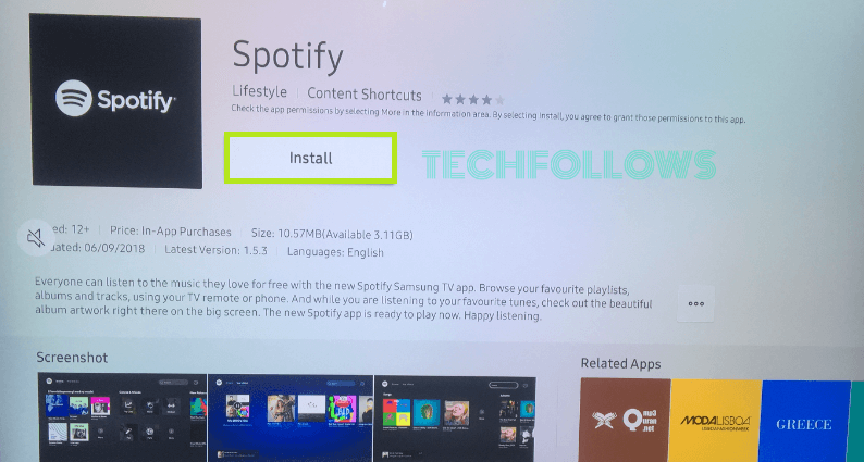 Install Spotify on Samsung TV