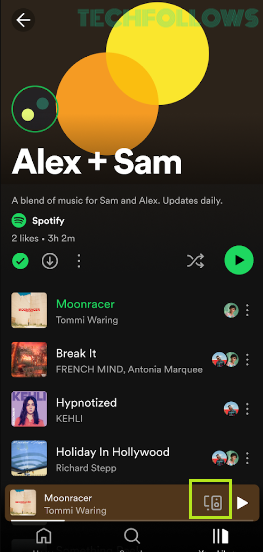 Click on Device icon to cast Spotify on your Samsung TV