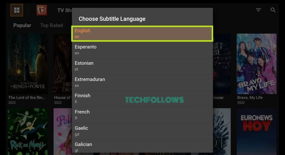 Choose the language on TeaTV app