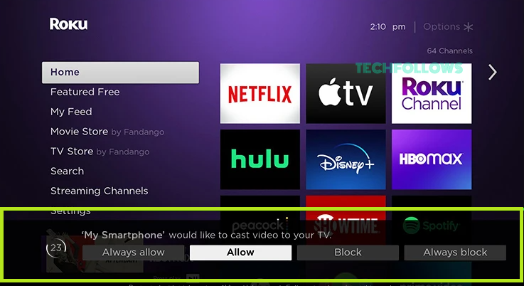 Click Always Allow to screen mirror TeaTV on Roku