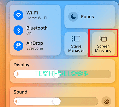 Tap the Screen Mirroring option on Mac and pick your Apple TV