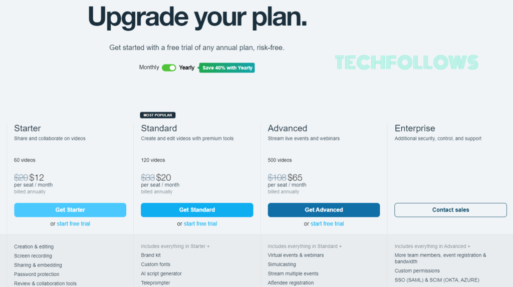 Choose a plan to get Vimeo free trial