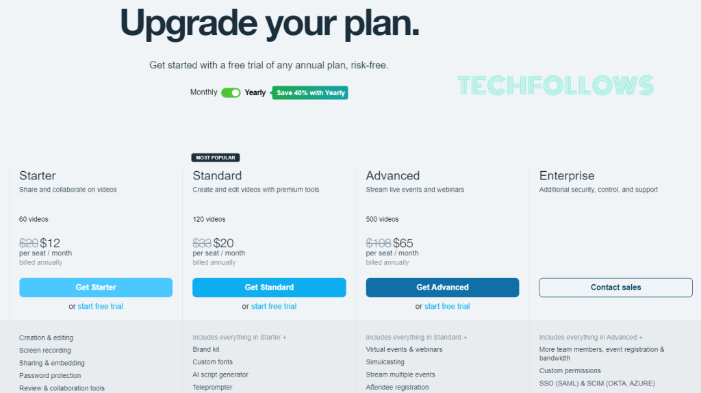 Choose a plan to get Vimeo free trial 