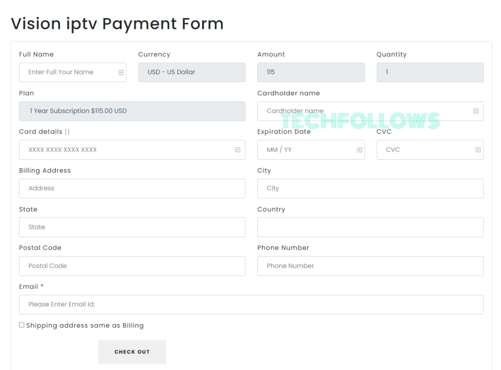 Fill the Vision IPTV Payment form