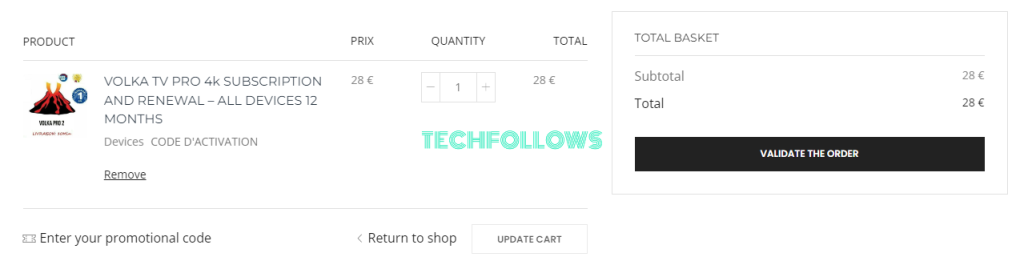 Hit Validate the Order button
