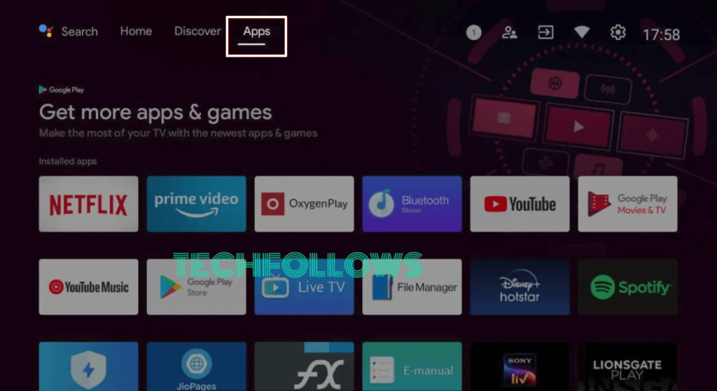 Navigate to the Apps section on Android TV