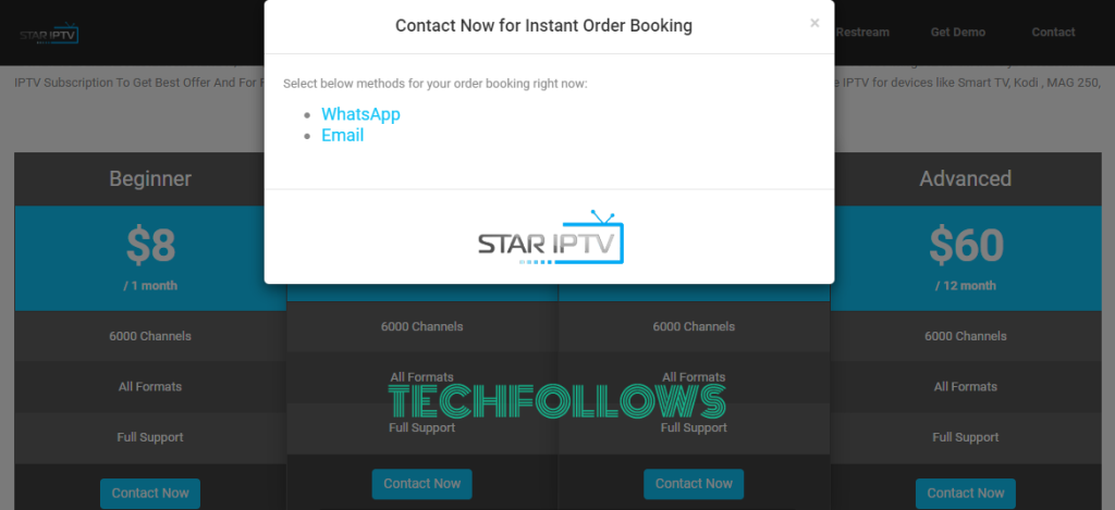 Pick a plan on the Star IPTV website