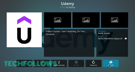 Hit Install to download Udemy on your Android TV