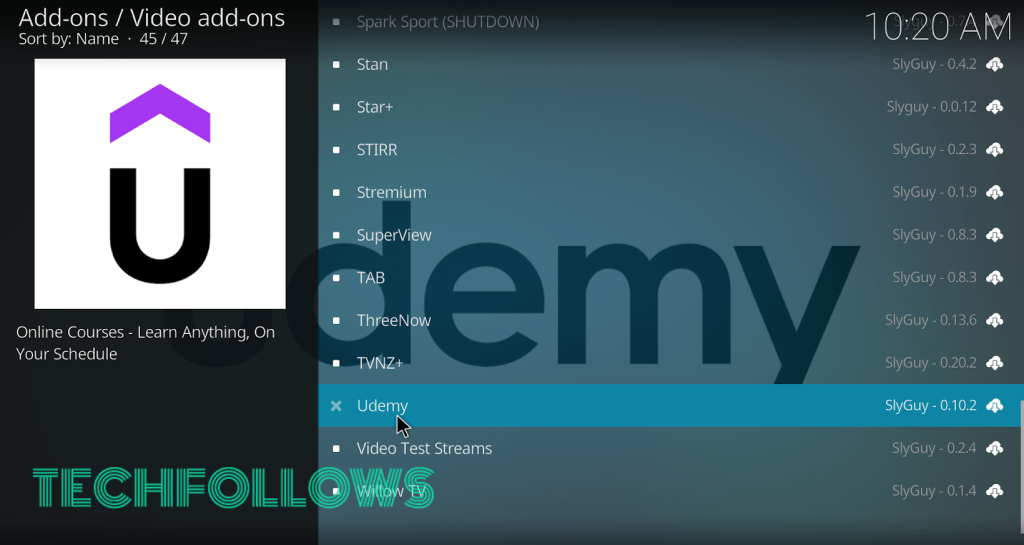 Select Video add-ons and pick Udemy
