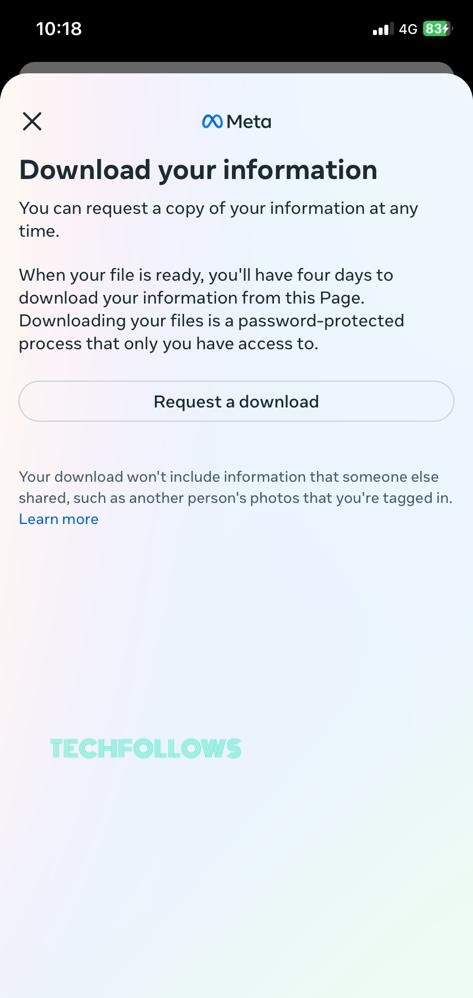 Make a Request to download your Facebook data