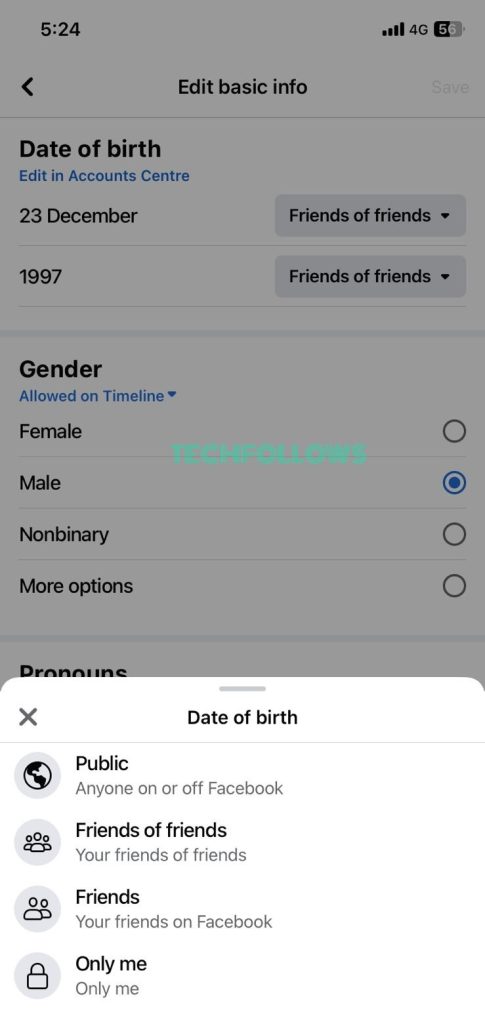 Choose any one option to Hide Birthday on Facebook