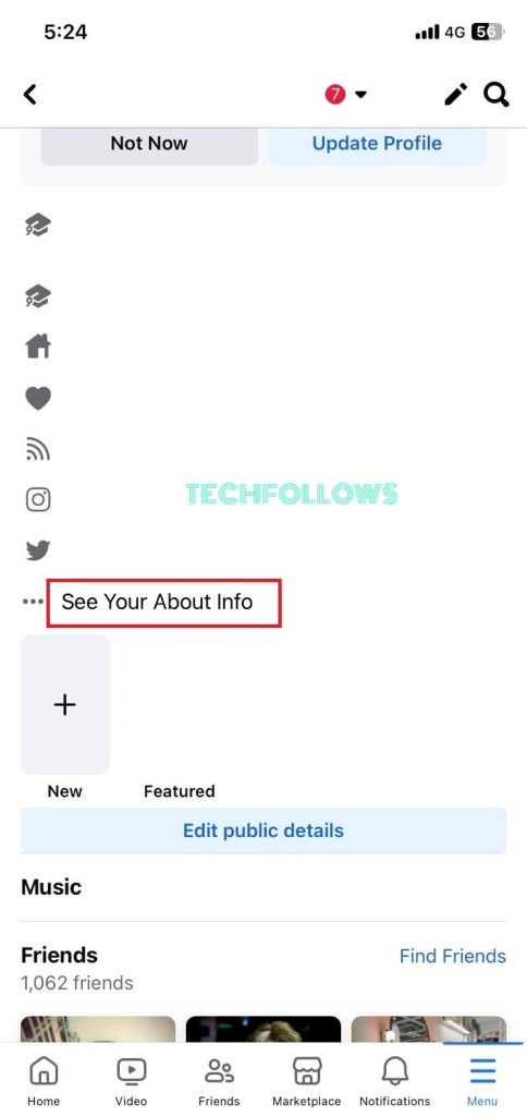 Tap the See Your About Info button