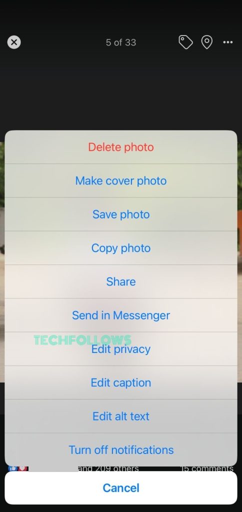 Tap the Edit Privacy option