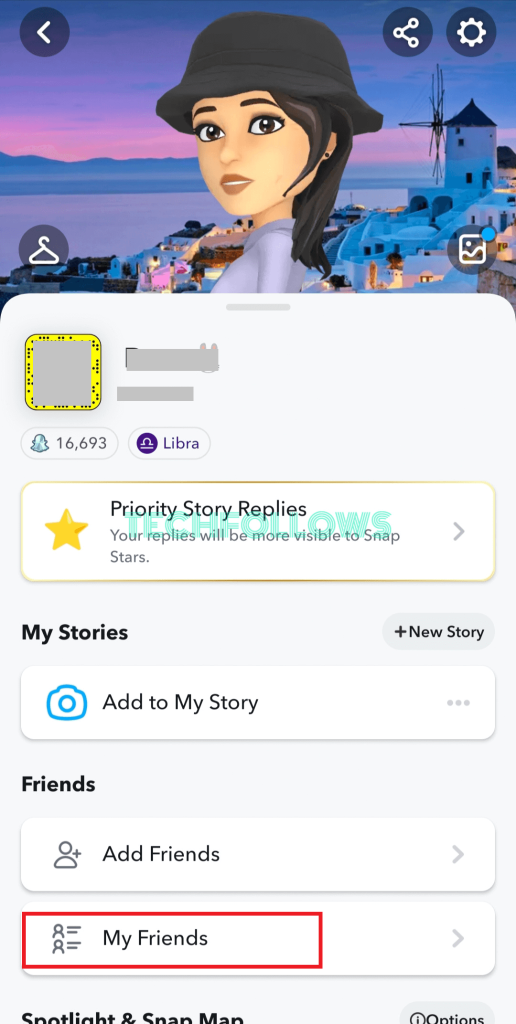 Select My Friends from your Snapchat Profile
