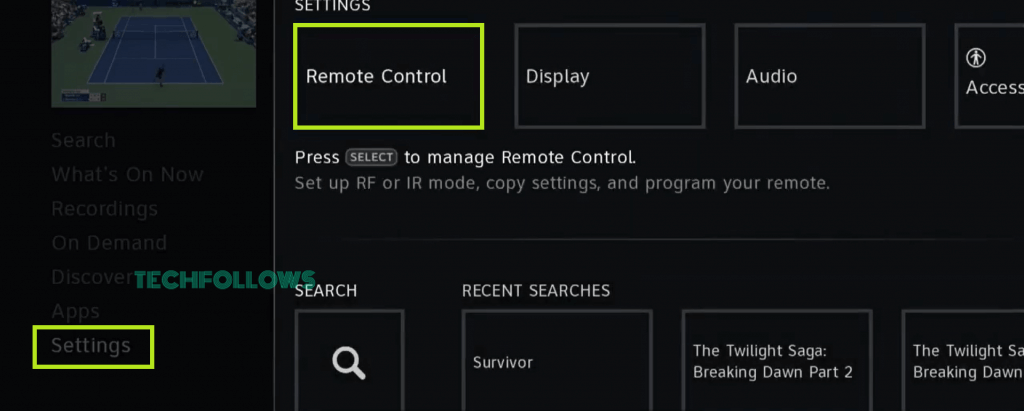 Select the Remote Control button