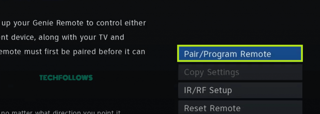 Choose Pair/Program Remote option