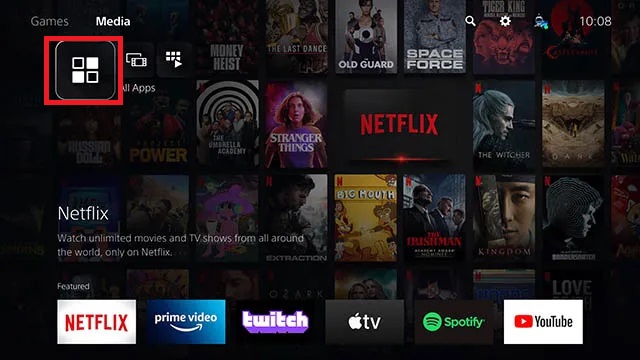 Click All Apps to install Optus Sport on PS5 