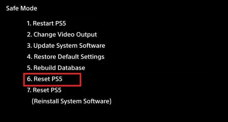 Select Reset PS5 Option 