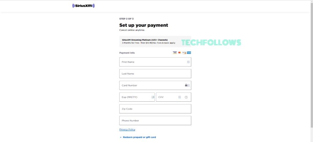 Enter payment information