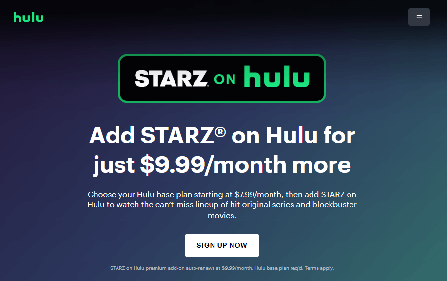 Starz on PS5 - Hulu website 