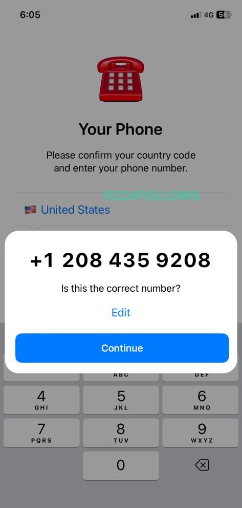 Enter phone number to sign up for Telegram