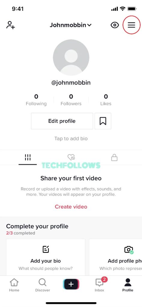 Click the three-horizontal icon on TikTok