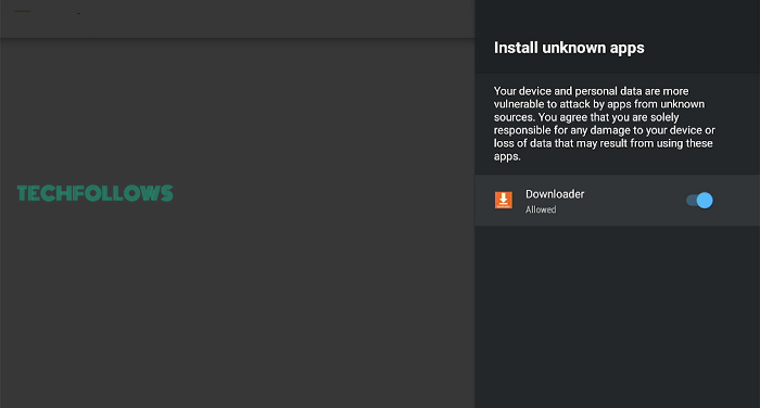 Enable Downloader toggle to sideload Typoon TV APK