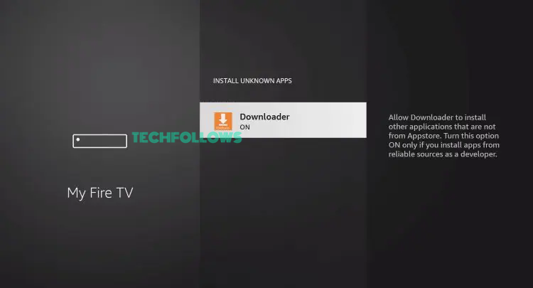 Turn on Downloader toggle to sideload BeeTV on Firestick
