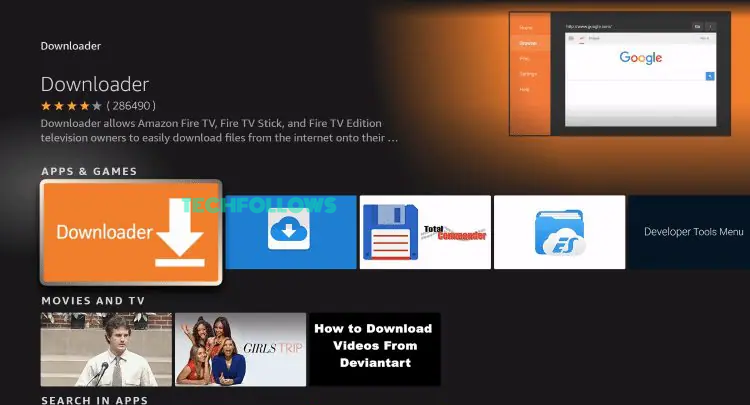 Select the Downloader app on Firestick