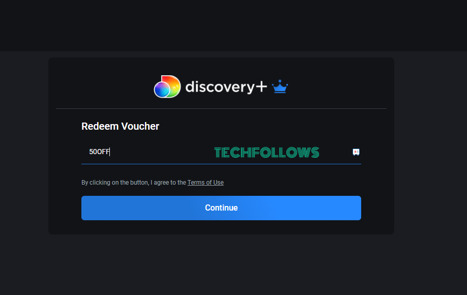 Enter coupon code on Discovery Plus website