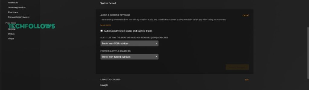Tick the Automatically select audio and subtitle tracks