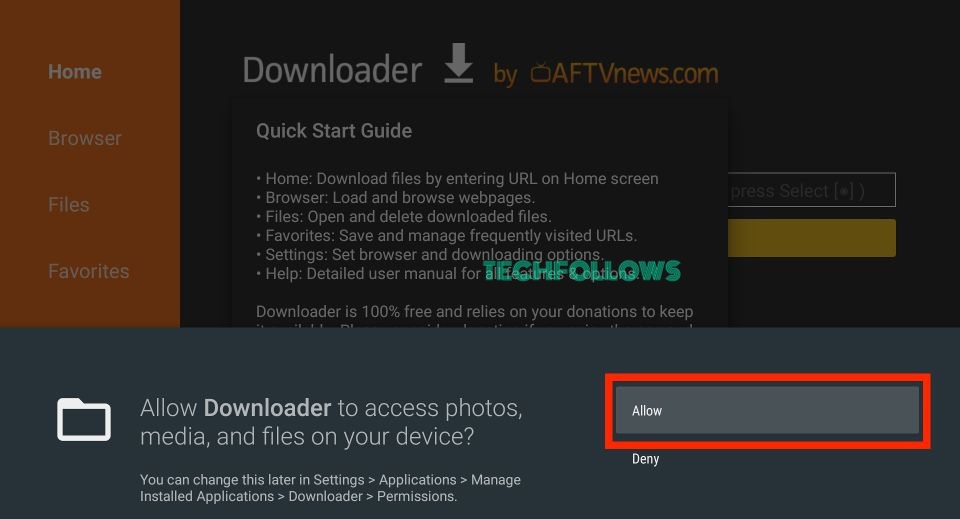 Tap the Allow option