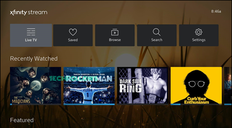 Xfinity Stream home screen