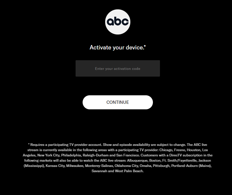 Tap Continue to activate the ABC account