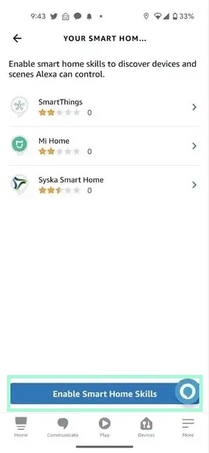 Click Enable Smart Home Skills Buttn