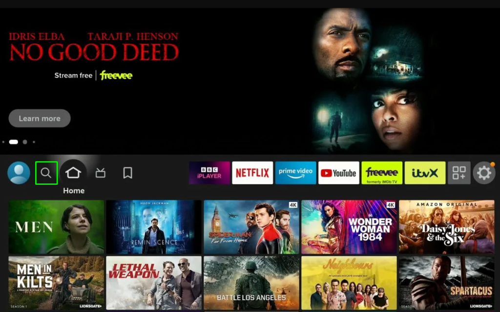 Click the Search icon on TCL Fire TV home screen