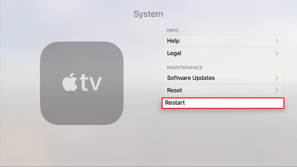 Select Restart - Apple TV Keeps Restarting