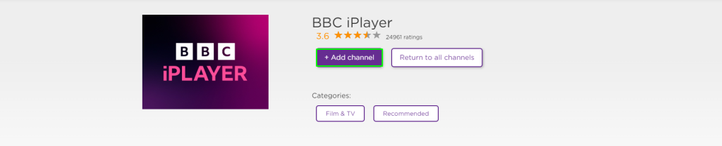Click the Add Channel button to add the BBC iPlayer app
