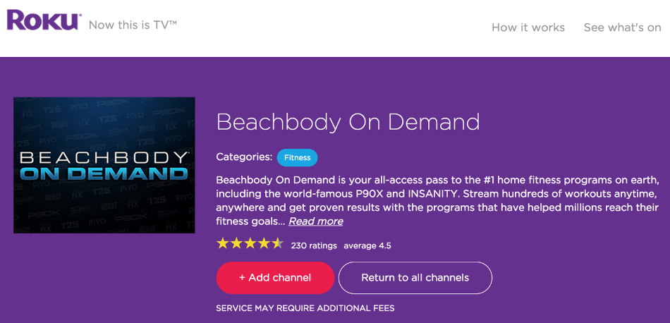 Beachbody on Demand on Roku - Click +Add Channel 