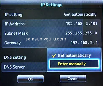 Change the DNS server from automatically to manually to resolve Hulu not working issue on samsung TV